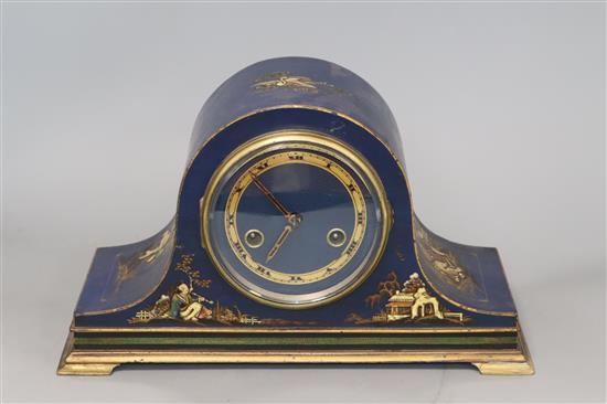 A 1920s Chinoiserie lacquer mantel clock height 19cm